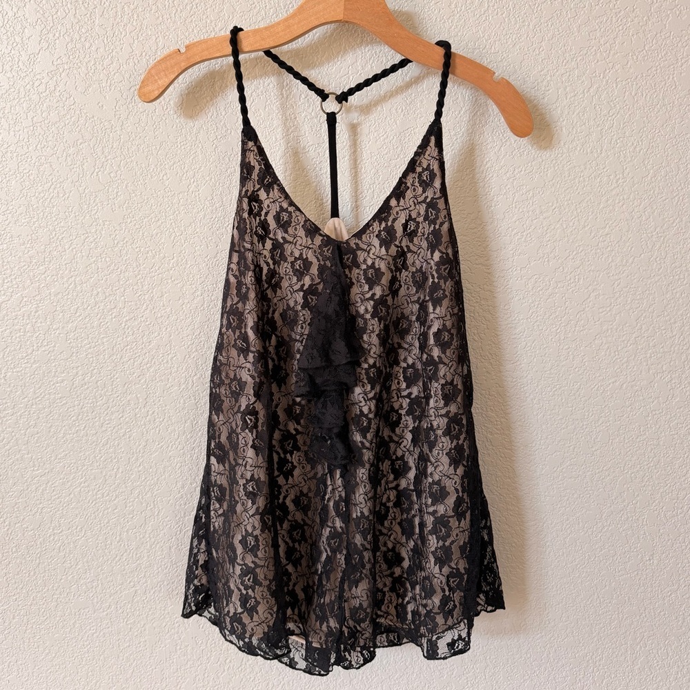 Nine Bird Black Lace Cord Strapy Razorback Dressy Shirt Size M NWT from Buckle